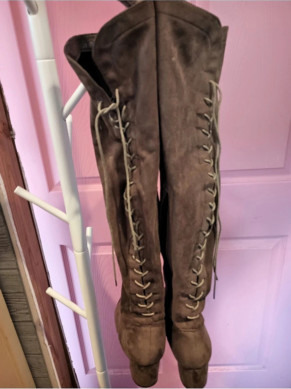 Top Moda Women's Brown Over-the-Knee Lace-Up Boots